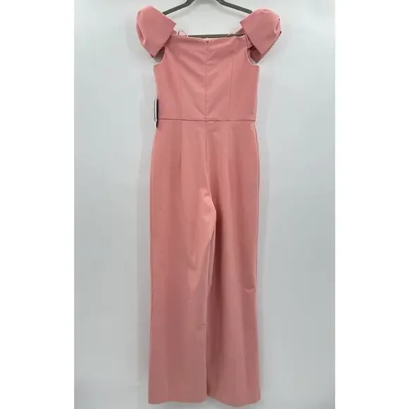 Aidan Maddox Off the Shoulder Bow Jumpsuit Size 4 Rose Pink Wide Leg New $245 - Picture 4 of 16